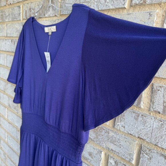 Loft Short Sleeve V-Neck Tiered Purple Dress Women's Size L - Picture 7 of 9